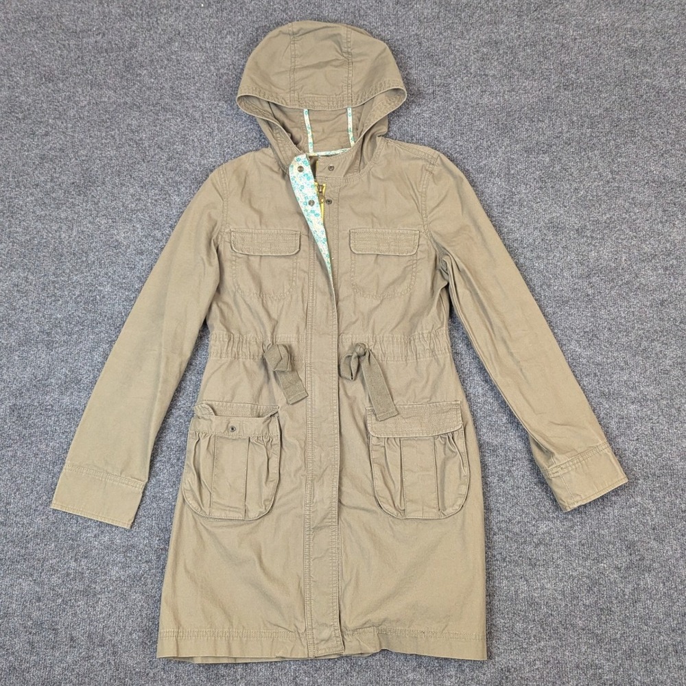 Old Navy Womens XS Olive Green Cotton Hooded Utility Field Jacket Floral Trim
